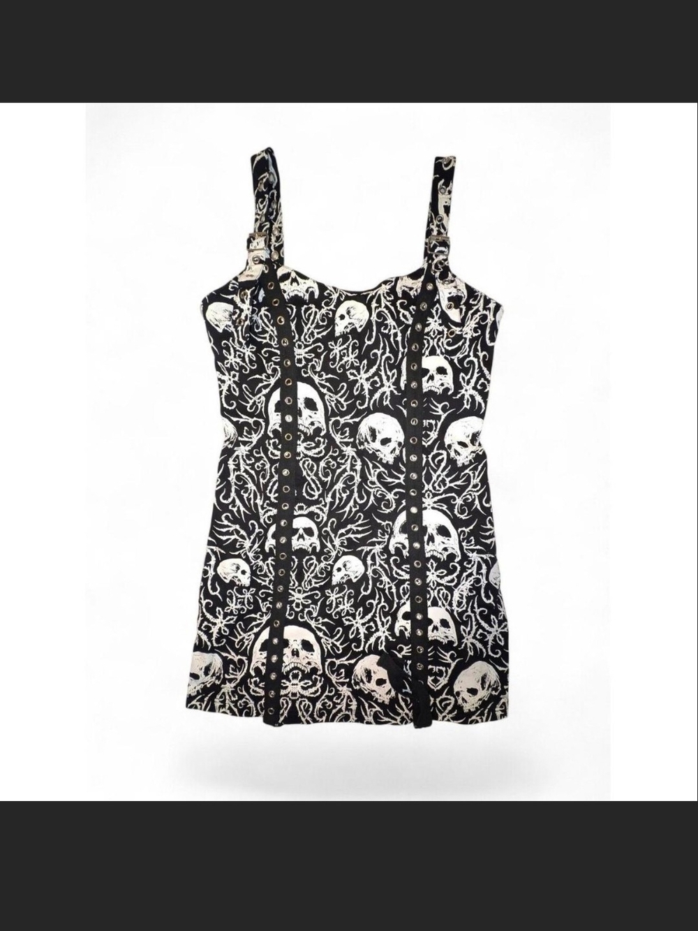 Dolls Kill Black & White Skull Print Mini Dress